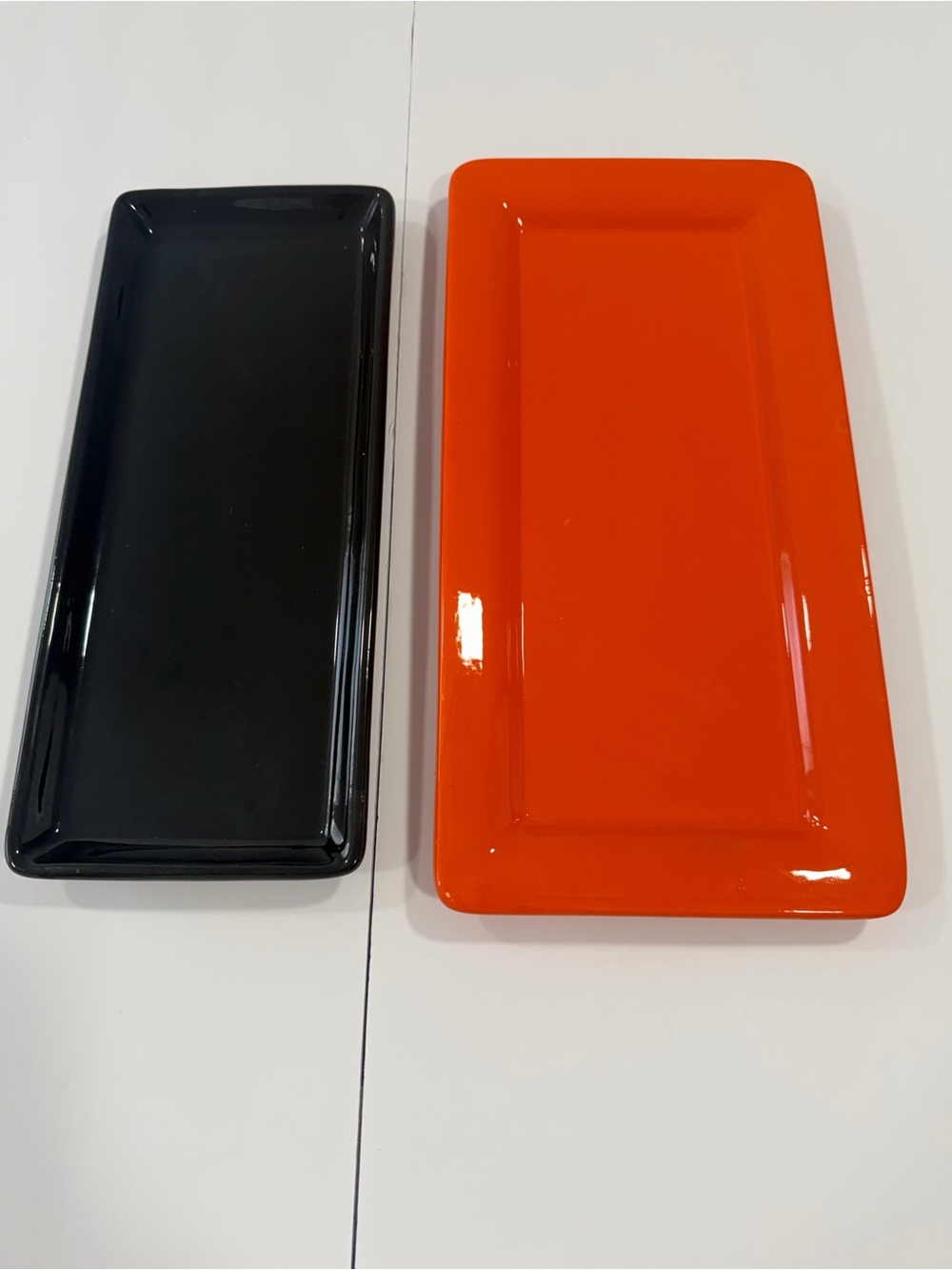 Black and Orange Ceramic Serving Trays - Sleek Rectangle Set - Picture 2 of 8